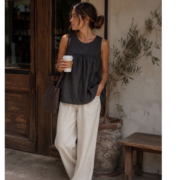 James Perse Tops - James Perse 100% Linen Gray Sleeveless Tunic Top Size 2 M Minimalist